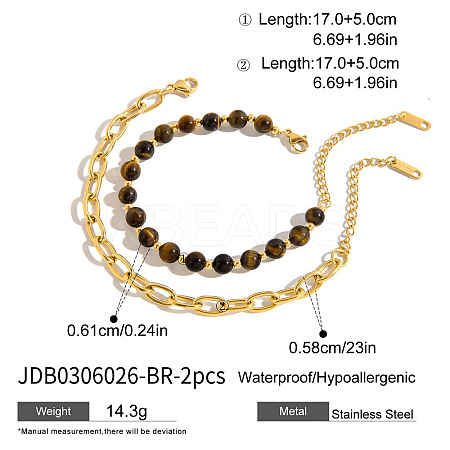 2Pcs 2 Styles 304 Stainless Steel Canle Chain Bracelets FS-WG283A0-01-1