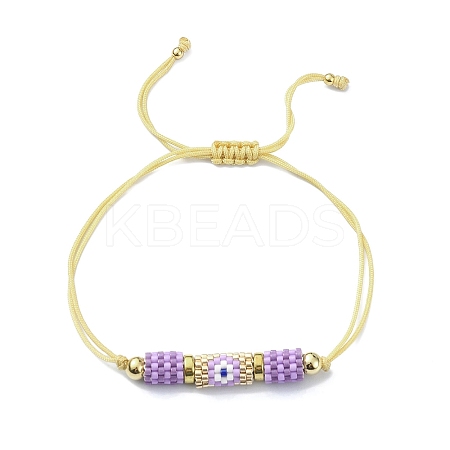 Glass Seed Column with Evil Eye Link Bracelet BJEW-MZ00029-01-1