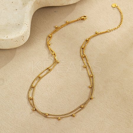 304 Stainless Steel Satellite Chain Double Layered Necklaces for Women NJEW-K296-03G-1