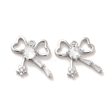 Brass Micro Pave Clear Cubic Zirconia Charms KK-C054-19P-1