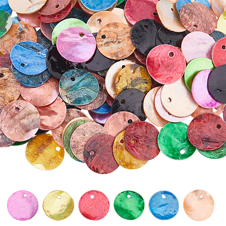 Natural Akoya Shell Dyed Disc Charms SHEL-WH0005-05D-1
