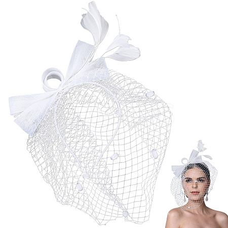 Gauze Mesh Veil Cloth with Aligator Hair Clip AJEW-WH20018-97B-1