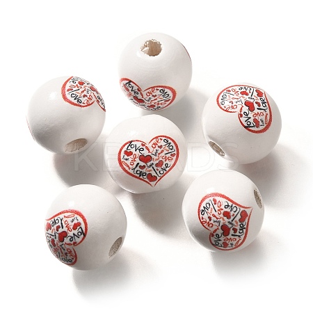 Valentine's Day Element Printed Wood Beads WOOD-R002-01-06-1