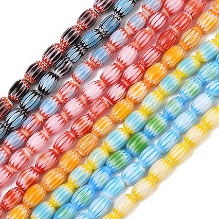 Handmade Millefiori Glass Oval Bead Strands LK-Z001-01B-B-M-1