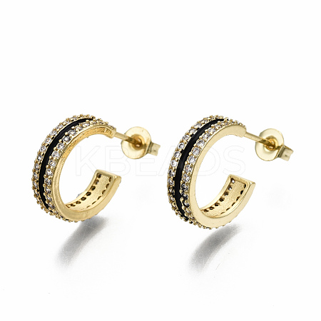 Semicircular Brass Micro Pave Clear Cubic Zirconia Half Hoop Earrings EJEW-T046-21A-NF-1