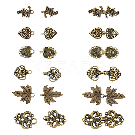 12Sets 6 Styles Tibetan Style Zinc Alloy Hook Button FIND-FH0009-29-1