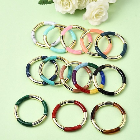 Plating Resin Beads Stretch Bracelets for Women BJEW-P374-01G-1