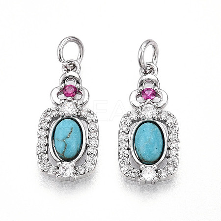 Synthetic Turquoise Rectangle with Flower Pendants KK-N258-16P-1