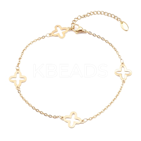 304 Stainless Steel Clover Link Anklets AJEW-AN00410-1