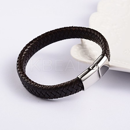 Trendy Leather Braided Cord Bracelets BJEW-P128-06B-1