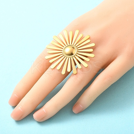 Flower 304 Stainless Steel Cuff Rings RJEW-E437-02G-1