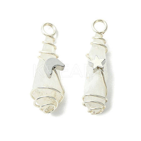 2Pcs Electroplated Natural Quartz Crystal Dyed Copper Wire Wrapped Pendants PALLOY-JF03163-02-1