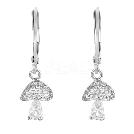 Clear Cubic Zirconia Mushroom Dangle Leverback Earrings EJEW-SW00011-25-1