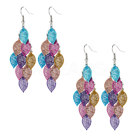 2 Pairs 430 Stainless Steel Leaf Dangle Earrings EJEW-TA0001-83B-1
