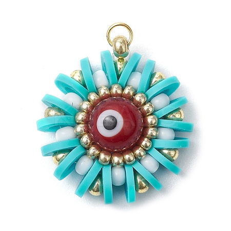 Handmade Polymer Clay and Evil Eye Lampwork and Glass Round Pendants PALLOY-MZ00638-02-1