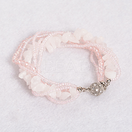 Rose Quartz Multi-strand Bracelets LS-BJEW-L488-03-1