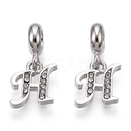 Platinum Rack Plating Alloy Rhinestone European Dangle Charms PALLOY-T048-36P-H-1
