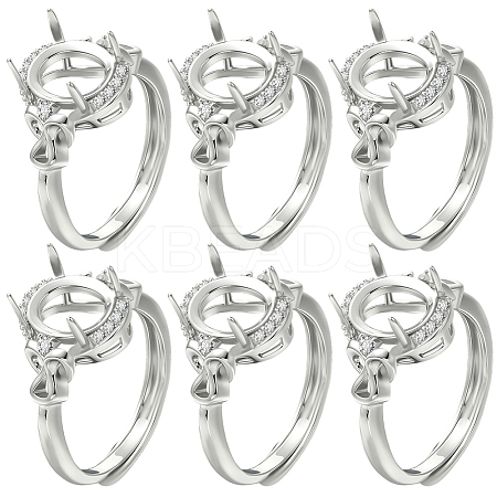 6Pcs Adjustable Brass Micro Pave Clear Cubic Zirconia Finger Ring Components ZIRC-BBC0003-43-1