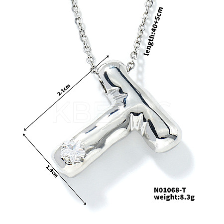 Brass Pave Clear Cubic Zirconia Shiny Balloon Letter Pendant Necklaces IT0451-14-1