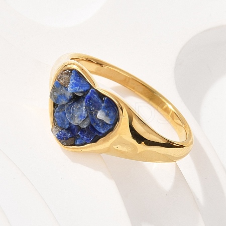 Heart Natural Lapis Lazuli Finger Rings RJEW-D303-01G-03-1