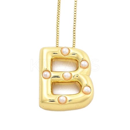 Brass & Plastic Pearl Letter Pendant Box Chain Necklaces for Women NJEW-U017-01G-02-1