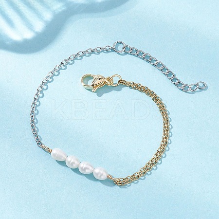 Natural Cultured Freshwater Pearl Beads Link Bracelets BJEW-JB12865-1