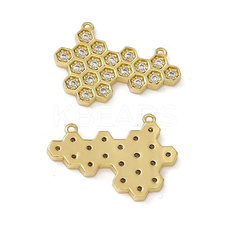 Rack Plating Brass Micro Pave Clear Cubic Zirconia Connector Charms KK-M231-14G-1