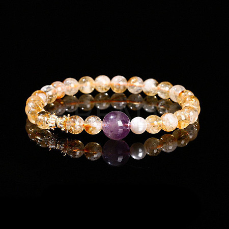 Natural Citrine Beads Stretch Bracelets WGCCAF7-08-1