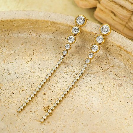 Stainless Steel Clear Cubic Zirconia Tassel Stud Earrings EJEW-D303-04G-1