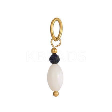 Natural Lapis Lazuli Faceted Round & Shell Pendants G-OY009-86G-1
