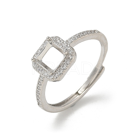 Square Brass Micro Pave Clear Cubic Zirconia Adjustable Ring Components LS-KK-NH0001-21P-1