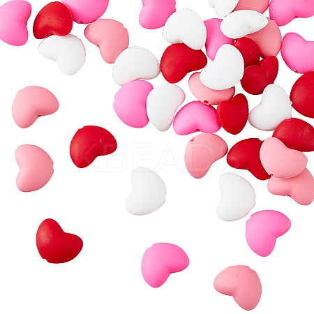 40Pcs 4 Colors Heart Food Grade Eco-Friendly Silicone Beads SIL-DC0001-77-1