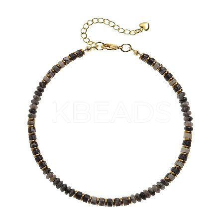 Bohemian Style Natural Labradorite & Brass Rondelle Disc Heishi Beaded Anklets FS-WG8FF45-12-1