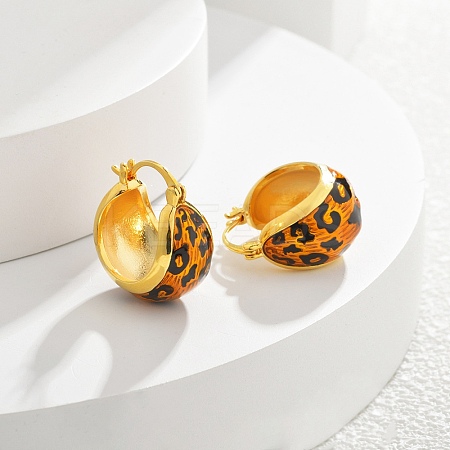 Leopard Print Brass Enamel Hoop Earrings for Women EJEW-U055-11A-G-1