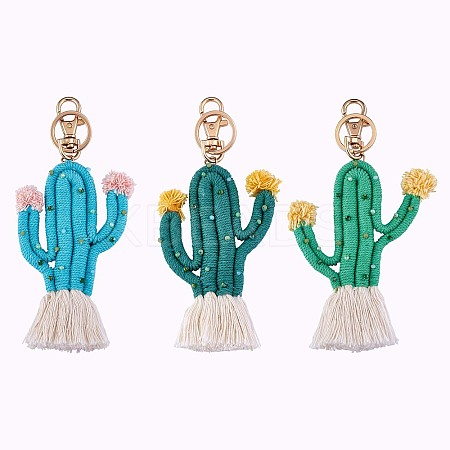 3Pcs Rainbow Keychain Boho Key Chains Women Weaving Cactus Tassel Keychain Personalized Keychain Holder for Wallet Pendant Decorations JX258A-1