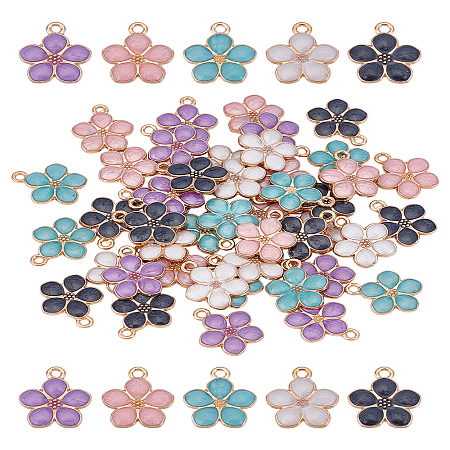 50Pcs 5 Colors Light Gold Plated Alloy Enamel Pendants ENAM-LP0001-07-1