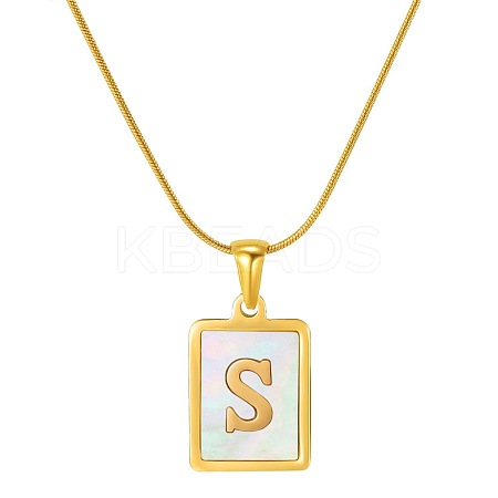 Stainless Steel Snake Bone Chain Alphabet Necklace with Shell Pendant WD3660-19-1