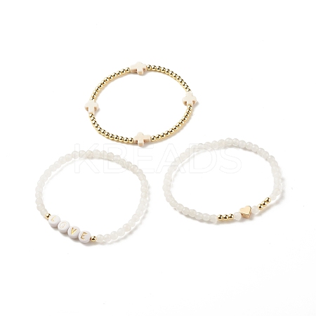 3Pcs 3 Style Natural White Jade & Synthetic Turquoise(Dyed) & Hematite Beaded Stretch Bracelets Set BJEW-JB07975-1