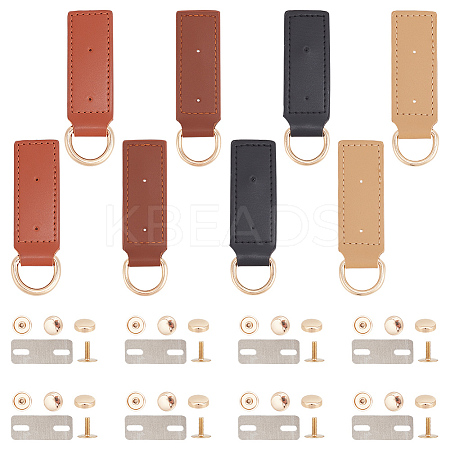 8 Sets 4 Colors Alloy D Ring Clasps with PU Leather Tab FIND-WR0010-68-1