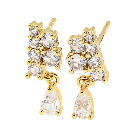 Rack Plating Brass Cubic Zirconia Grape Shape Dangle Stud Earrings EJEW-K245-47G-1