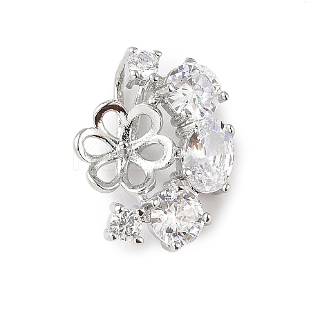 Brass Pave Clear Cubic Zirconia Stud Earring Findings KK-D369-09P-1