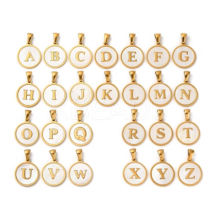 Natural Shell Flat Round with Initial Letter Pendants STAS-I353-01G-1