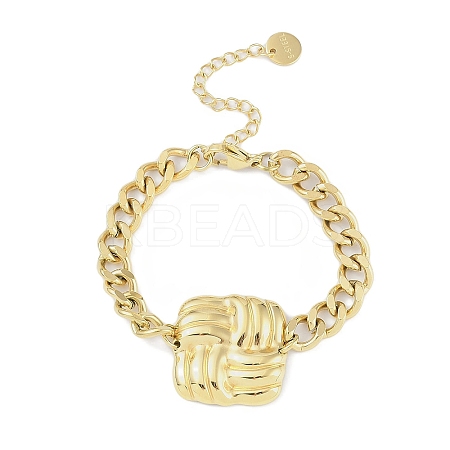 304 Stainless Steel Cuban Link Chain Square Link Bracelets for Women BJEW-C071-06G-1