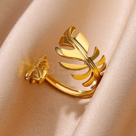 304 Stainless Steel Adjustable Open Cuff Rings for Women RJEW-U060-03F-G-1