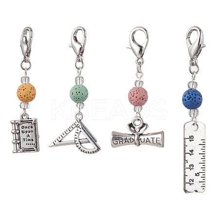 4Pcs 4 Styles Tibetan Style Alloy Pendant Decorations HJEW-JM01707-1