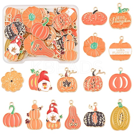 30Pcs 15 Styles Thanksgiving Day Golden Tone Alloy Enamel Pendants ENAM-FS0002-02-1
