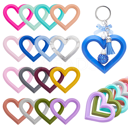 16Pcs 16 Colors Heart Food Grade Eco-Friendly Silicone Focal Beads SIL-SP0001-06-1