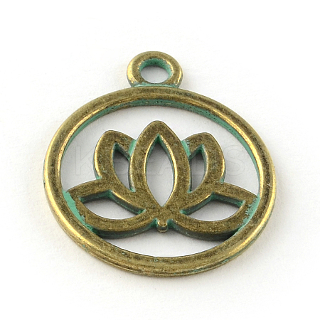 Flat Round with Lotus Zinc Alloy Pendants LS-X-PALLOY-R065-170-LF-1