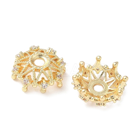 Flower Brass Micro Pave Clear Cubic Zirconia Bead Caps KK-A254-01B-G-1