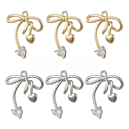 2Pcs 2 Colors Brass Micro Pave Clear Cubic Zirconia Pendants KK-YW0003-91-1